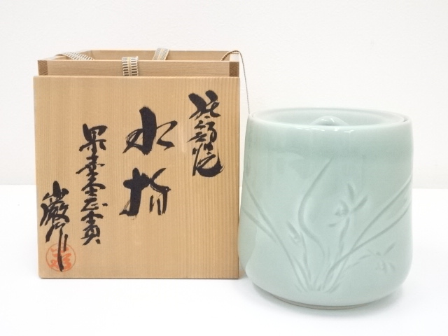 JAPANESE TEA CEREMONY TOBE WARE CELADON WATER JAR BY IWAO SAGAWA 